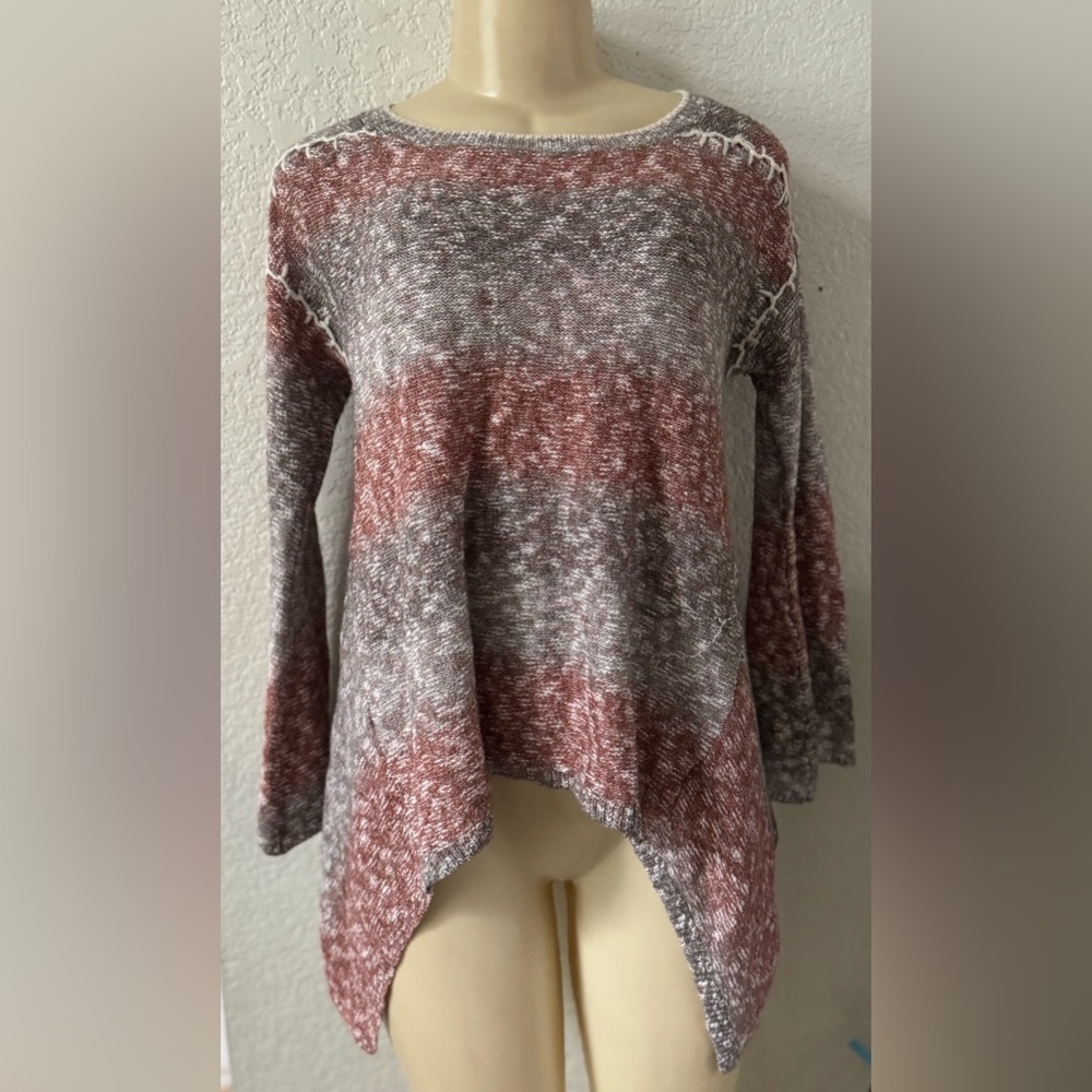 Knox Rose Women's Marled Red and Gray Sweater long sleeve soft pullover casual